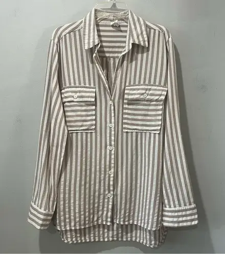 Flawless Women’s Button Down Tan and Cream Striped Shirt Size Large
