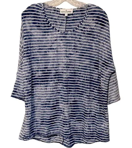 Neon Buddha blue white striped knit top size small