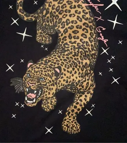 Rebecca Taylor x Google Collab Black Graphic T-Shirt Tee Cheetah Animal Print S
