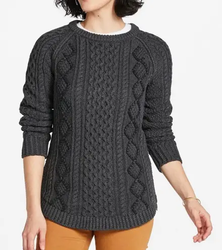 LL Bean Gray Fisherman Cable Tunic Cotton Pullover Crew Neck Sweater LARGE