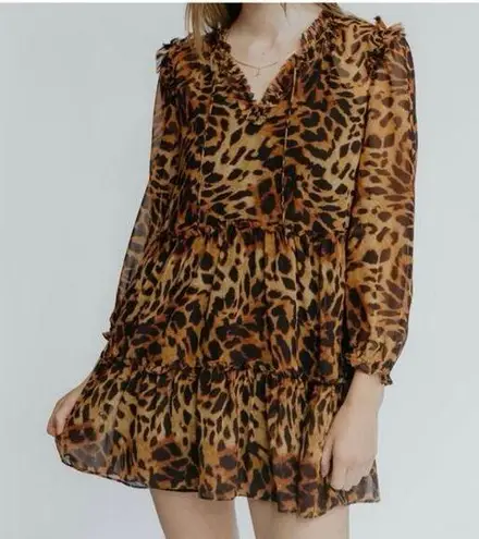 Generation Love NEW NWT The Janelle Long Sleeve Mini Dress in Wild Leopard Small