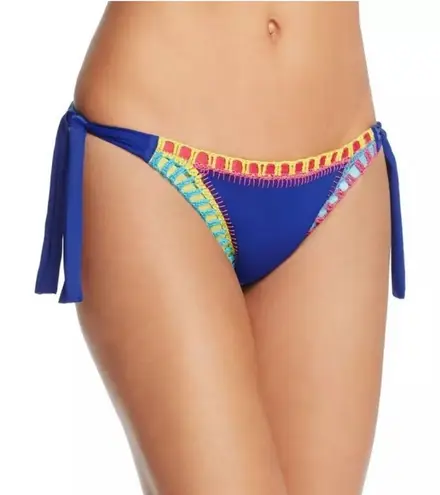 PilyQ Platinum Crochet Rainbow Side Tie Bikini Bottoms Blue- Size Medium