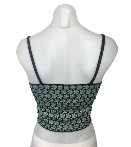 MNG Green Black Floral Square Neck Spaghetti Strap Cropped Tank Top Size XS