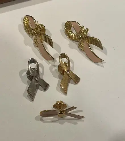 Lot Of 5 Signed Avon Lapel Tack Pins Breast Cancer Awareness Ribbons
