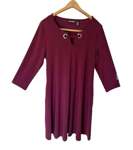 Nina Leonard Miracle Matte Jersey Tunic Dress Pockets Womens Size L Burgundy