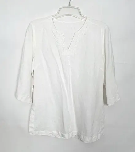 Women's Linen Top Beachy Bohemian Coastal Nautical Lagenlook Cottagecore Peasant Size M