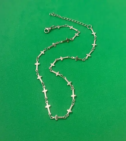 Titanium Steel Link Chain Cross Choker Necklace for Men Women Silver