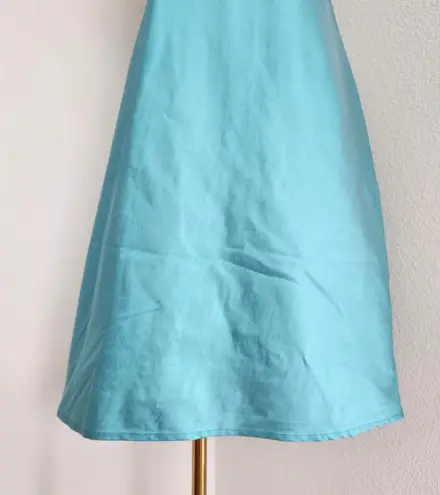 Frances Valentine Shiny Teal Empire Waist Slip Dress Adjustable Straps Y2K XS Blue