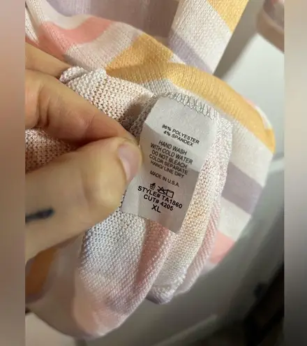 BomBom Pastel Stripped Knitted Spandex Polyester Short Sleeve Blouse Size XL