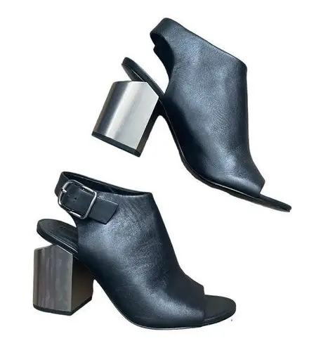 Alexander Wang Nadia Leather Cut Out Peep Toe Silver Heel Shoes Size 8