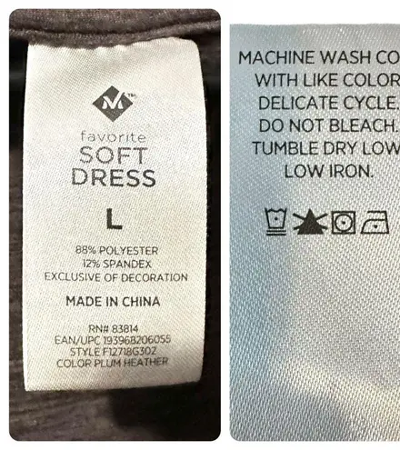 Members Mark Women's | | Plum Heather Soft Stretch Pullover Drawstring Dress - L