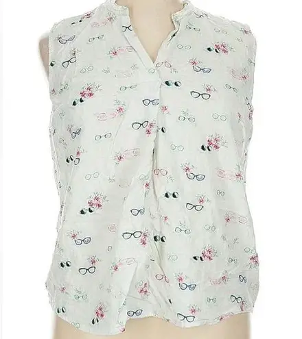 Van Heusen Floral and Glasses Print Sleeveless Cotton Blouse Medium