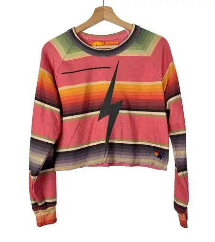 Aviator Nation Serape Bolt Rainbow Stripe Cropped Sweatshirt S