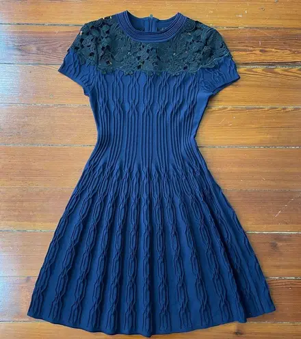 The Kooples Navy & Black Lace Inlay Yoke Fit & Flare Dress - Sz 3 (US Large) ๐งก๐