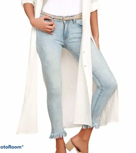 Evidnt light wash frayed jeans