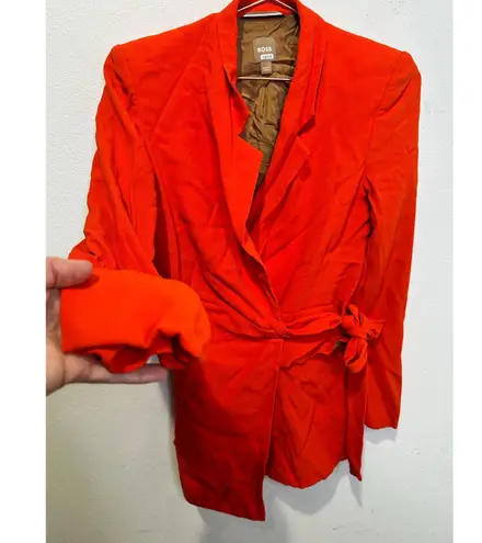 BOSS Women's Orange Red Tie Wasit Collared Jawana Blazer Jacket Size US 0