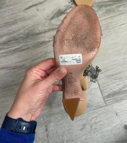 Schutz Laureen Light Nude Vinyl and Rhinestone High Heel Sandals