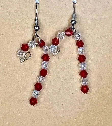 Red & Clear Crystal Candy Cane Earrings