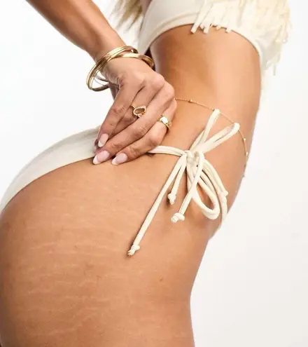 Miss Selfridge tie side bikini bottom in cream