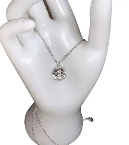 Swarovski Large Clear Round Crystal Pendant On Silver Chain Necklace