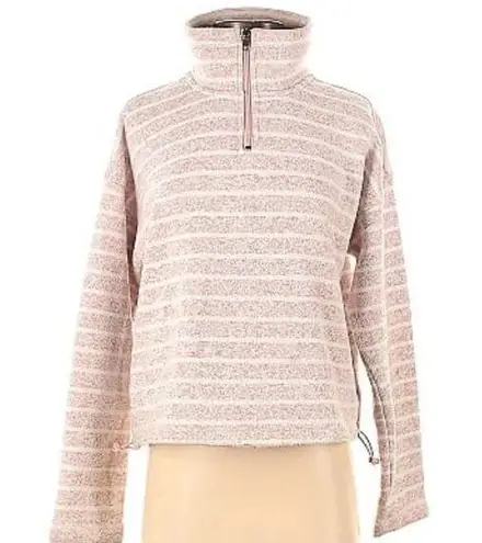 Thread and Supply  Pink Striped Quarter-zip Pull Over Sweatshirt