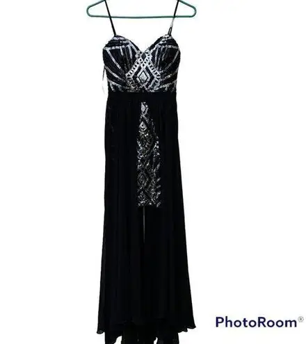 City Studio Black Silver Sequin Mini Dress With Train Formal Prom Homecoming Size undefined