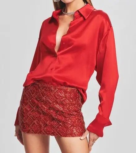 Retrofete Women’s Kit Shirt in Red Button Front Long Sleeve Sz XL