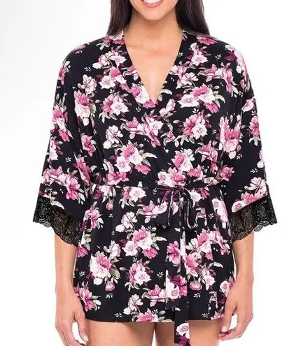 secret treasures Womens Short Maternity Robe Size L - XL Floral Lace Trim New