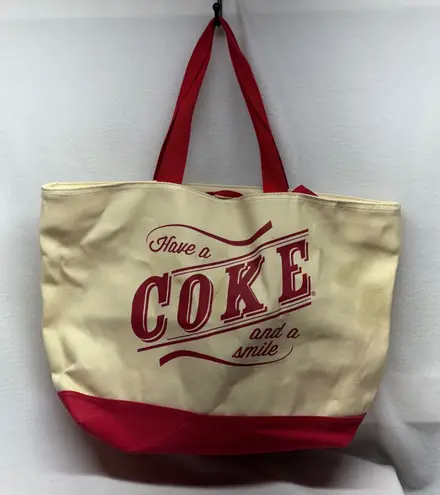 Coca-Cola Canvas Tote Bag Red Cream with "Have a Coke and a Smile"Coin Pouch - Image 1