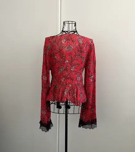 Cinq à Sept Cinq Á Sept Jemma Red Paisley Silk Cropped Blouse