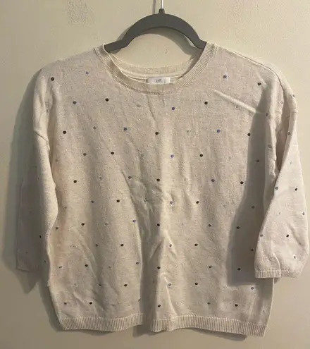 Womens J. Jill Ivory Blue Purple Polka Dot Round Neck Sweater Size SP Small Pet White
