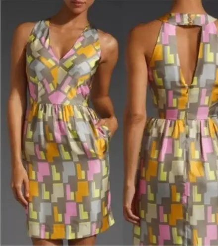 Milly Italian Silk Dress Women 8 Geo Print Boho Feminity Retro Resort Party Y2K