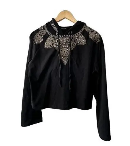 Love Sam Anthropologie Black Beaded Embellished Hoodie Sweatshirt Women's Small