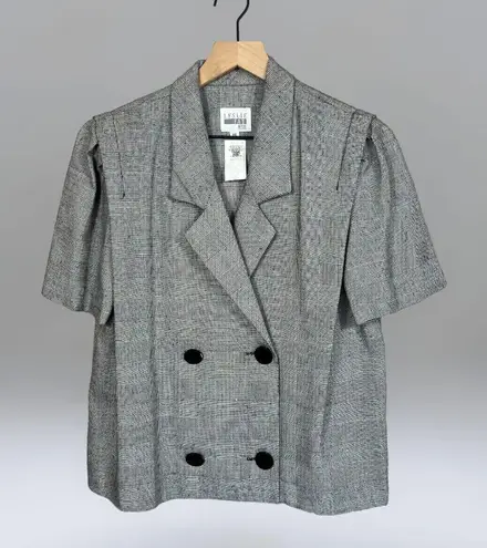 Leslie Fay Petite Vintage 80s Black Check Short Sleeve Blazer Size 16