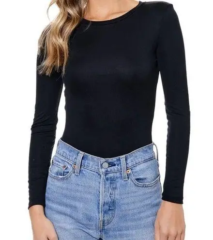 Elodie Black Ribbed Long Sleeve Bodysuit Size XS NWOT