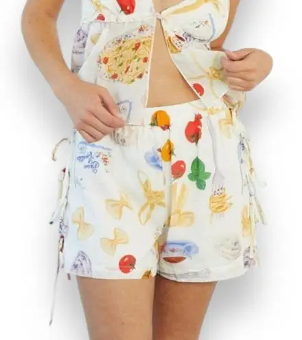 Lisa Says Gah Buon Appetito Ella Bow Tie Shorts w/ Italian Food Graphic New