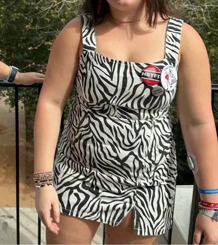 Zebra Print Sleeveless Denim Dress Black Size L