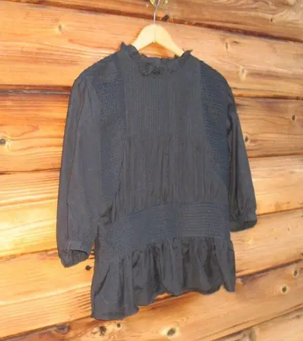 Something Navy  Black Pleated Blouse Top