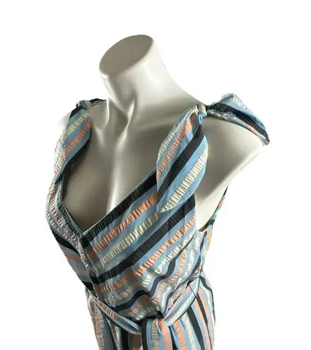 Lela Rose Stripped V Neck Bow Tie Belted Wide Leg Jumpsuit Size 2