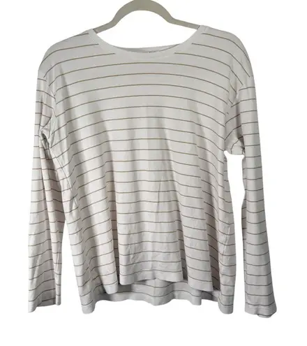 LAKE 100% Pima Cotton White Striped Crew Long Sleeve Pajama Shirt Womens XL