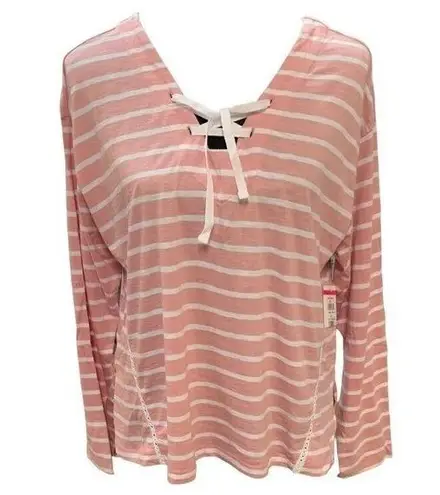 Caslon  Tops Womens Small Striped Lace Up Neck Long Sleeve Side Lace Pullover