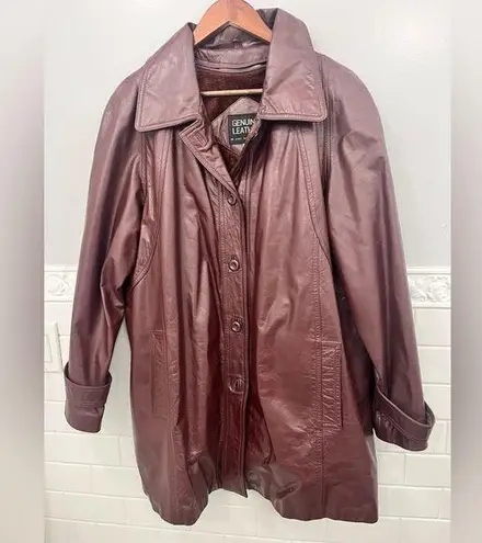 Made In Korea 70’s Vintage Leather Trench Coat Fully Removable Lining Size large Brown