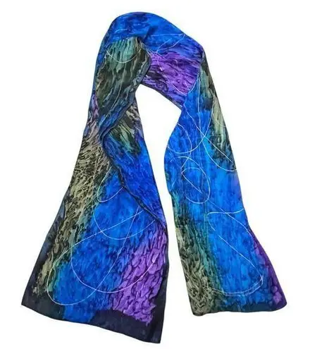 Handmade Hand-Painted Scarf with Gold Accents - 60x11 Inches