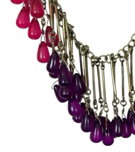 Coldwater Creek Necklace Earring Set Beaded Hot Pink Purple Gold 18/20” Length