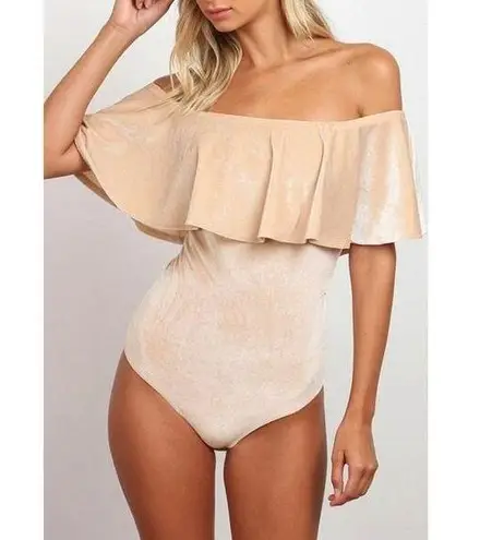 Hummingbird Cream Velvet Off-Shoulder Ruffle Bodysuit - Large