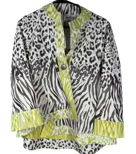 Joseph Ribkoff Womens Asymmetrical Animal Print Top Sz 10 Lagenlook Artsy Neon