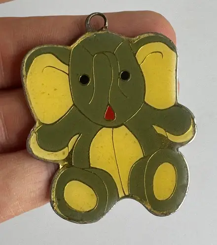 Vintage Enamel Elephant Charm Pendant Taiwan Metal Green