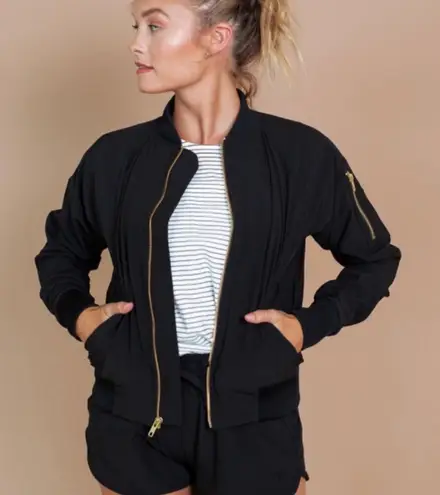 ALBION FIT Black Zip Front Bomber Jacket Size XL