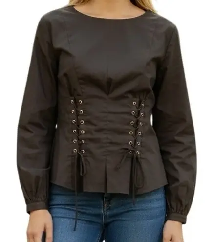 GUEST EDITOR Jet Black Corset Style Long Sleeve Blouse EUC Size Small