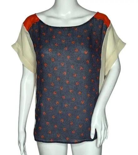 Cooperative Urban Outfitters Blouse Navy Blue Orange Slit Open Back Semi Sheer